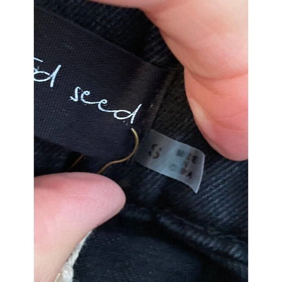 NWT Mustard Seed Stripe Side Denim Skirt Size Small Women’s Black Tie Waist - Picture 4 of 7